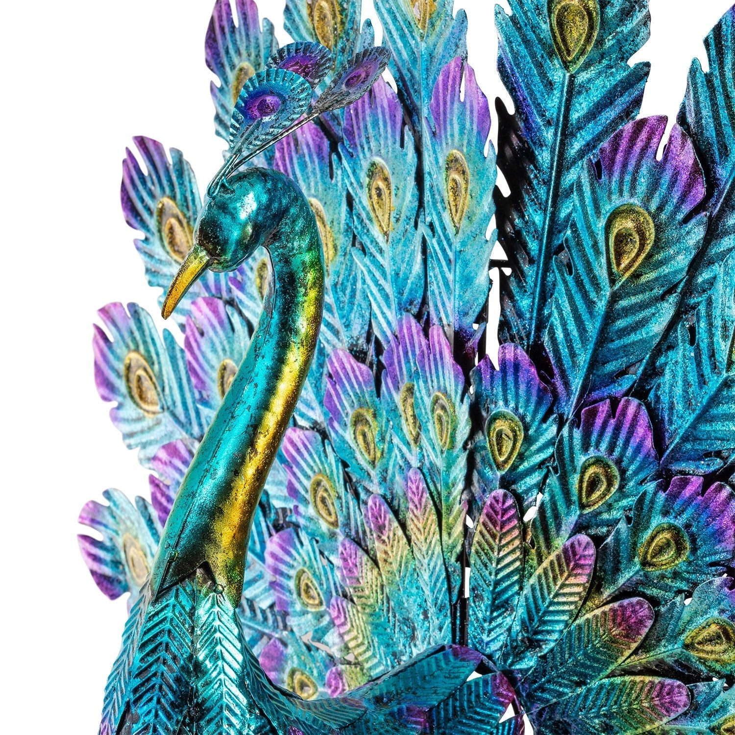 Alpine Corporation Tall Outdoor Metallic Peacock Standing Yard Statue Decoration, Multicolor