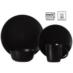16 PC Dinnerware Dish Set for 4 Person | Mugs, Salad and Dinner Plates and Bowls Sets, Chip and Crack Resistant, Matte Black