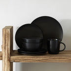 16 PC Dinnerware Dish Set for 4 Person | Mugs, Salad and Dinner Plates and Bowls Sets, Chip and Crack Resistant, Matte Black
