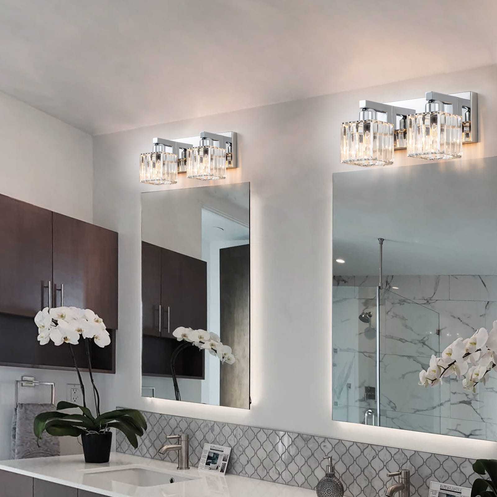 2/3/4/5 Light Bathroom Vanity Light Wall Sconce with Crystal Shade