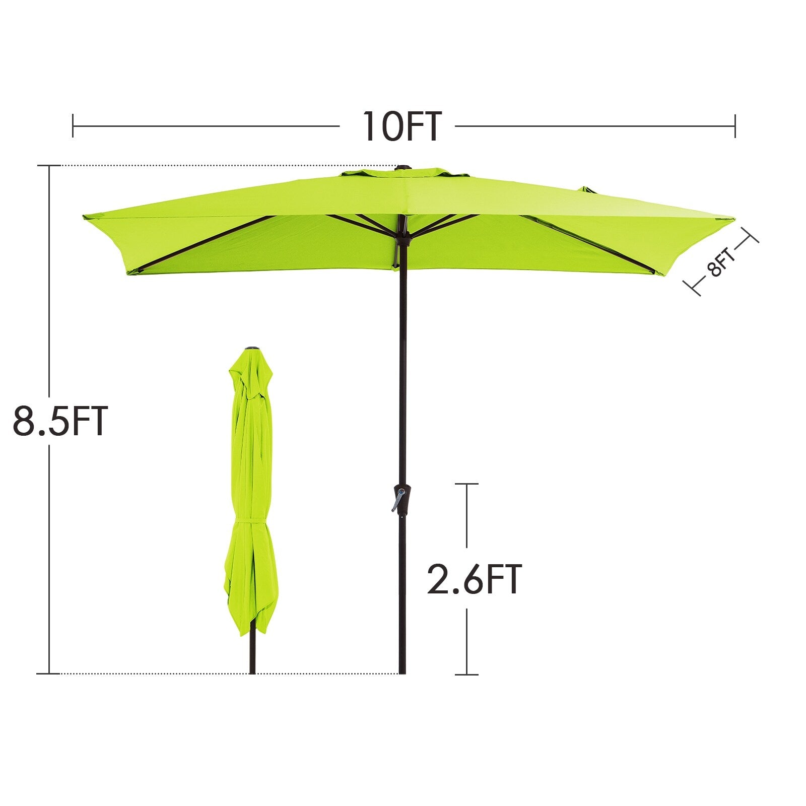 8*10ft Rectangular Patio Market Umbrella with Crank & Tilt，UV-Resistant