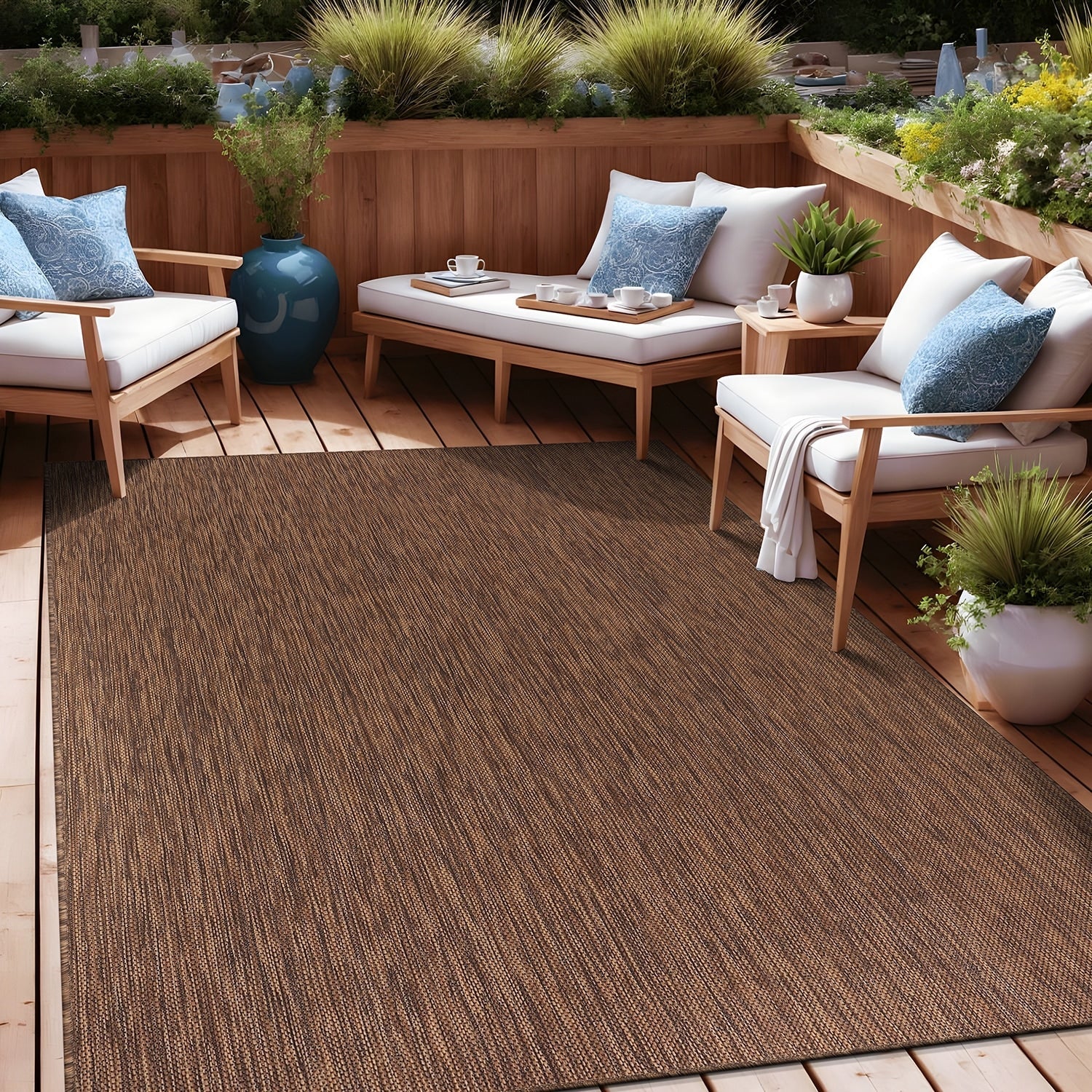 Aloha Washable Solid Indoor Outdoor Area Rug Patio Deck Living Room
